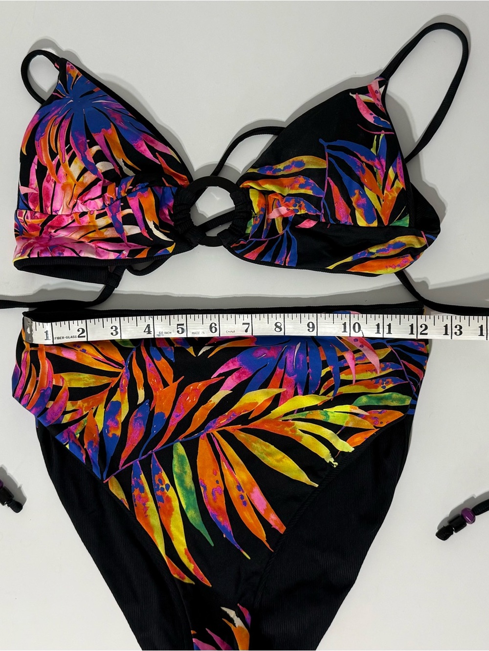 Maaji Reversible Black & Neon Tropical Leaf Print Bikini Set, Small